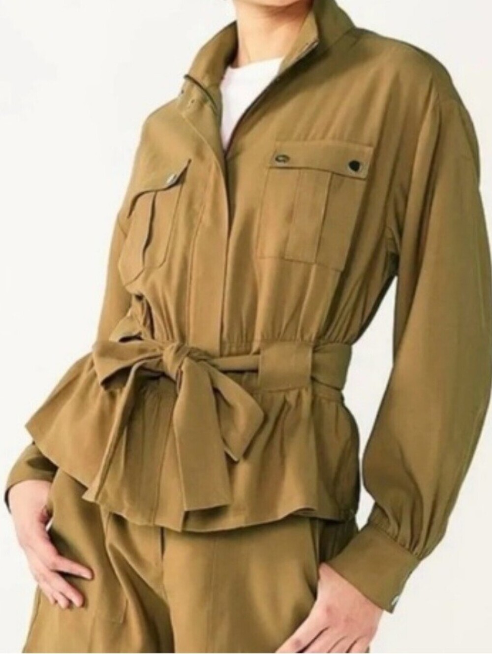 NWT Nine West Mustard Tan Utility Jacket with Tie-Waist Belt size Large